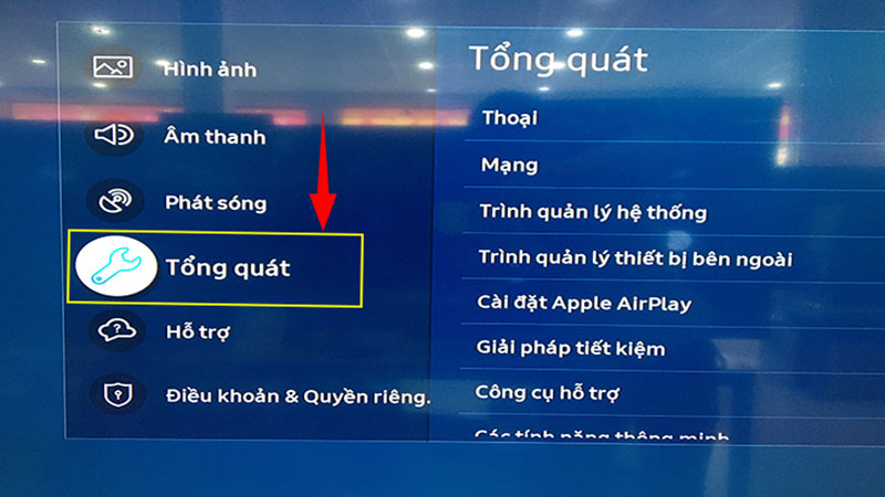 Chọn mục Tổng quát